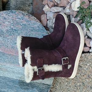 UGG brown suede leather shearling lined buckle strap tolddler boots